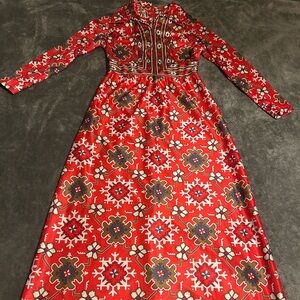 Elegant Red Patterned Women's Dress